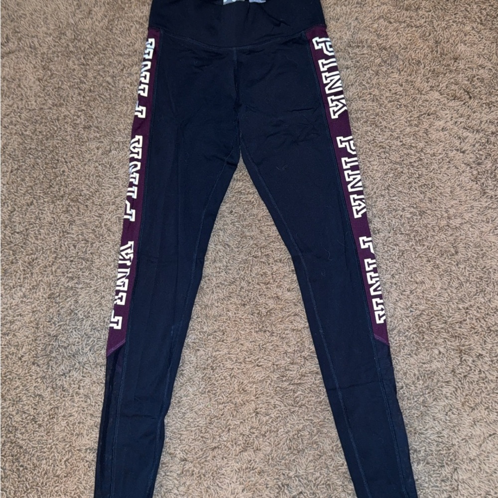 Black and Maroon Leggings with PINK Logo
